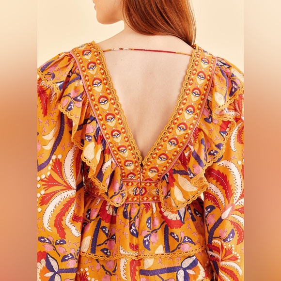 FARM RIO Palms Party Yellow Ruffled Blouse - Picture 8 of 9